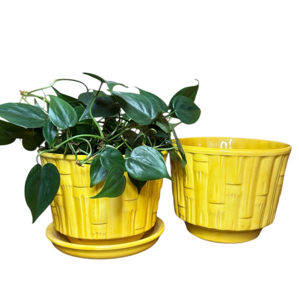 Vintage McCoy Yellow Planters Set of 2 Mid-Century Modern 0375 & 378 - Picture 3 of 7